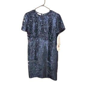 VTG Maggy London Velvet Burnout Navy Dress Whimsigoth Eveningwear Semi-Sheer Lux